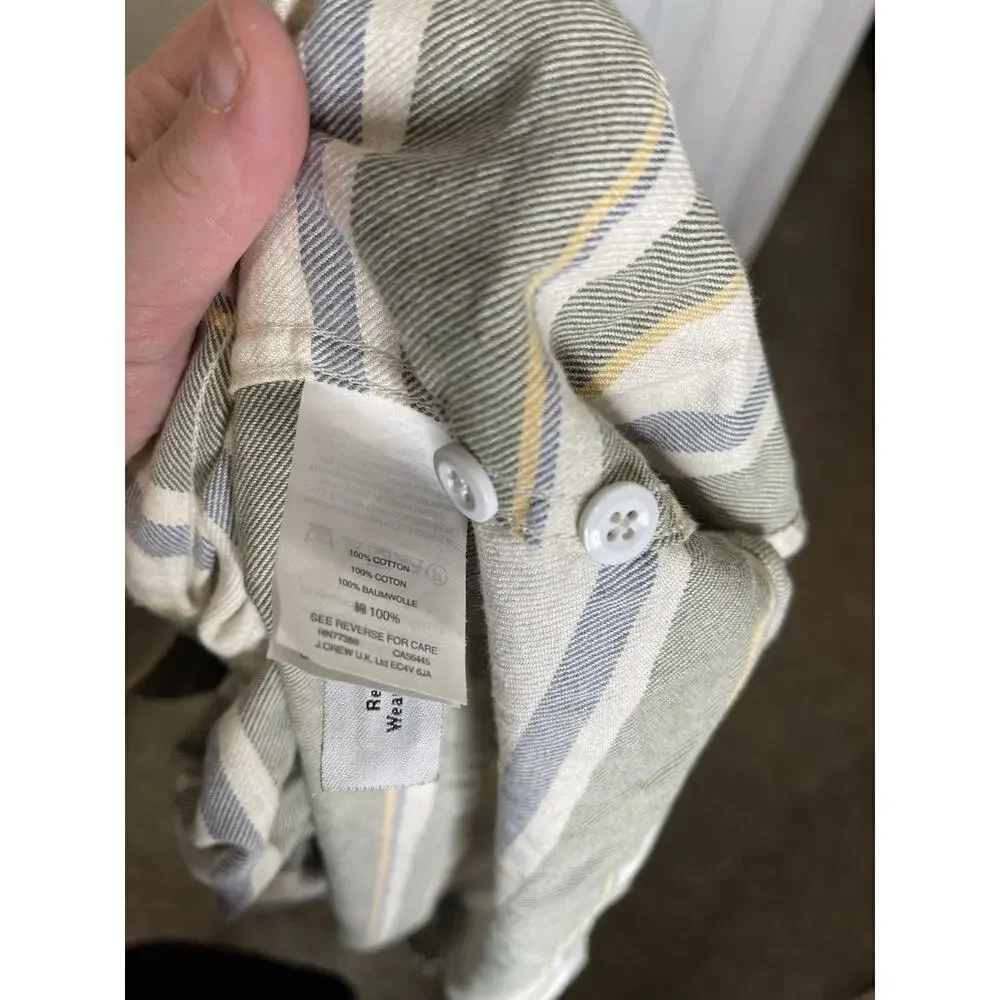 J.Crew New York Striped Shirt Green Cream Button Down Cotton Size Large